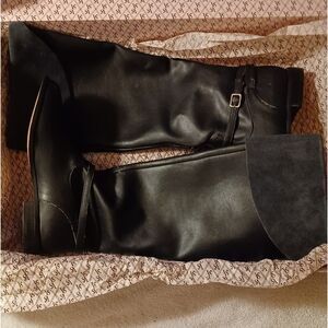 Victoria's Secret Black Fold Over Knee Riding Boots Buckle Strap Size 7B